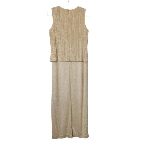 Alex Evenings Gold Metallic Gown Maxi Dress Womens Size 8 Formal Mature - Picture 2 of 12